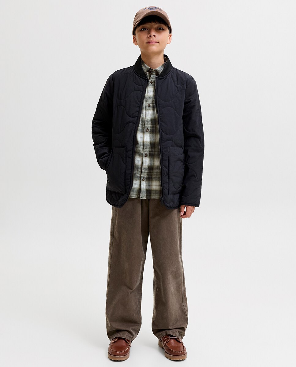 Camisa de franela de niño a cuadros de manga larga - Jack & Jones - Verde militar Verde militar-6