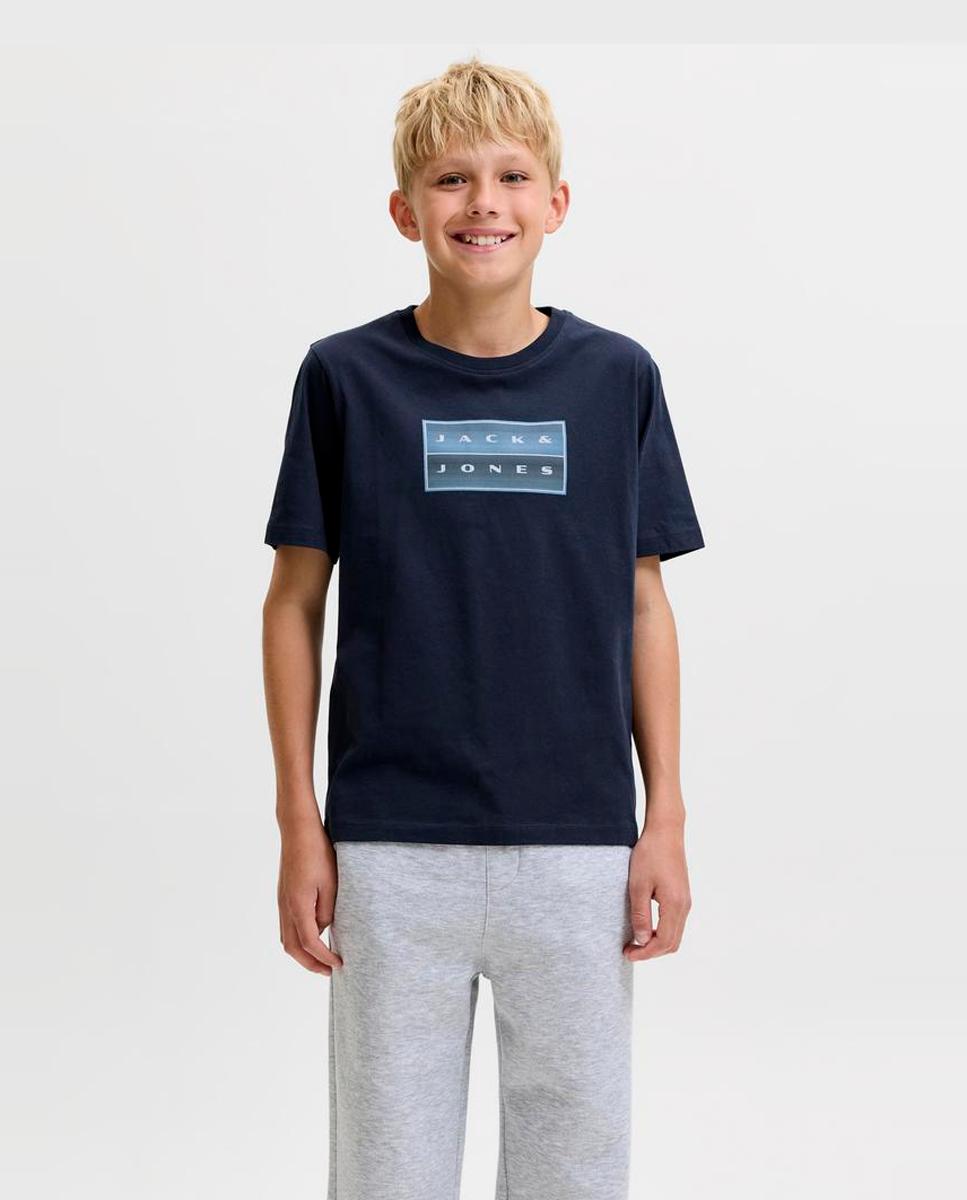 Camiseta de niño manga corta con print frontal - Jack & Jones - Azul marino Azul marino-1