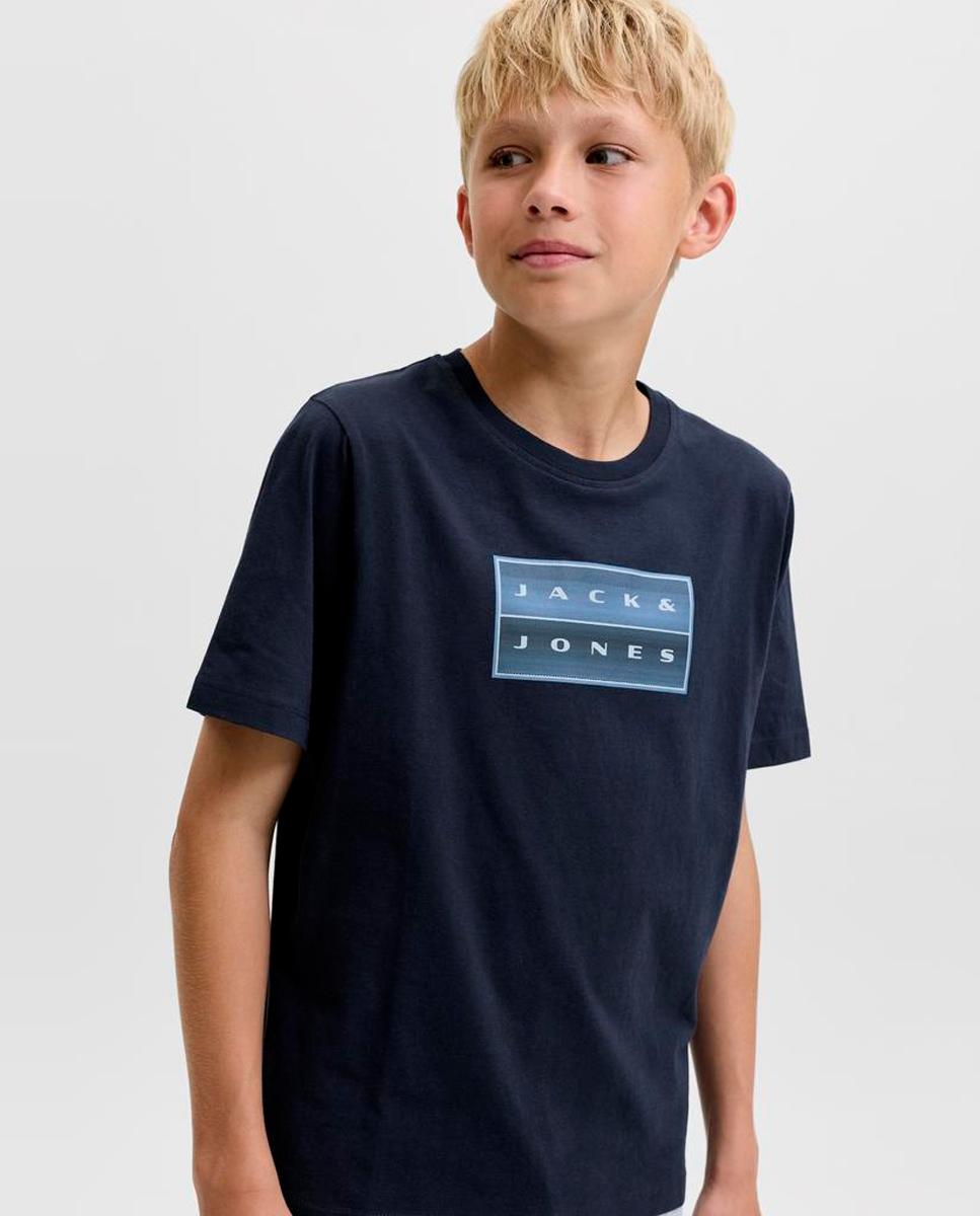 Camiseta de niño manga corta con print frontal - Jack & Jones - Azul marino Azul marino-4