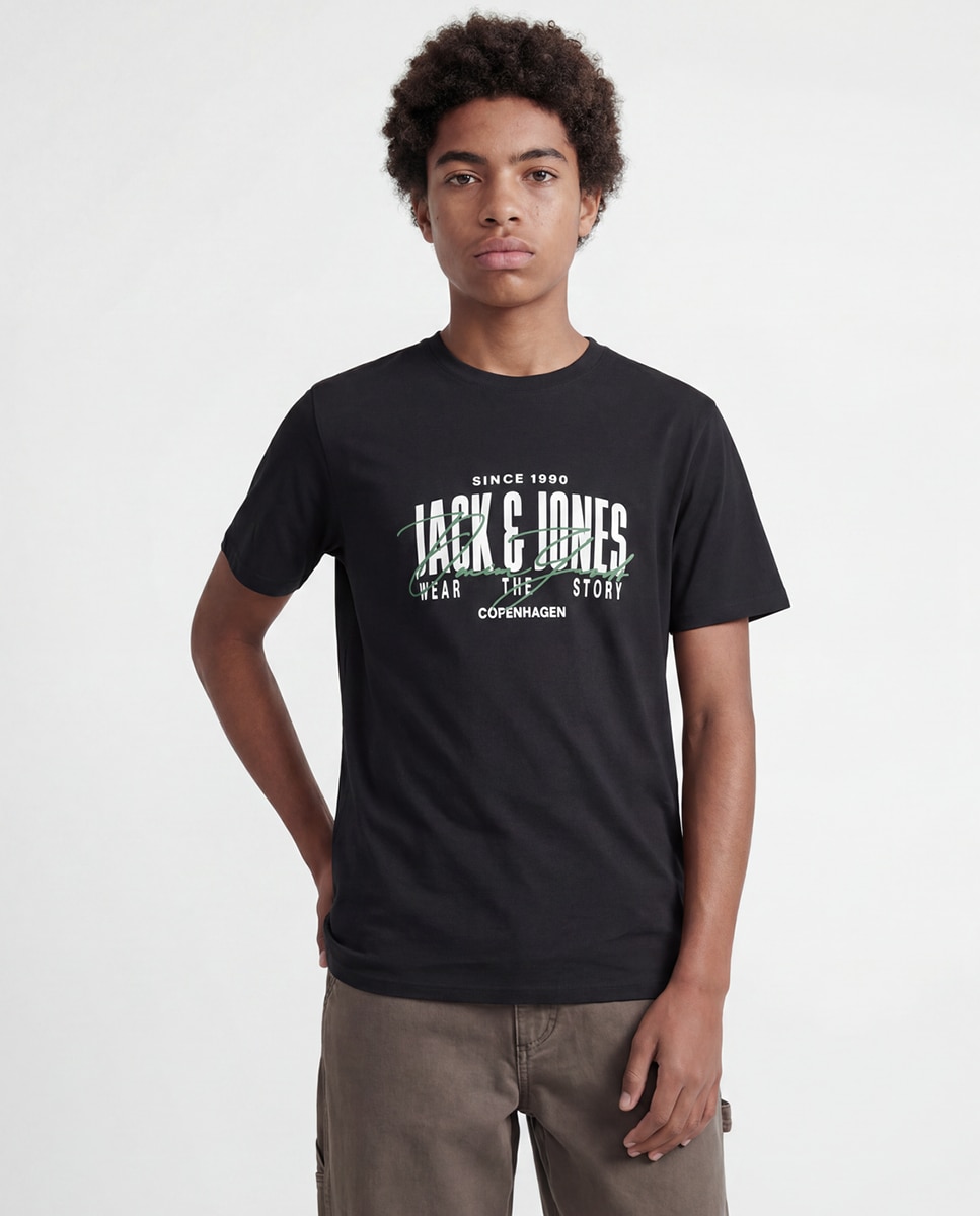 Camiseta de niño manga corta con print frontal - Jack & Jones - Negro Negro-1