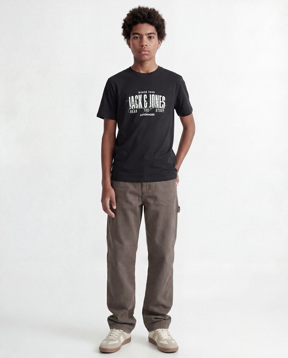 Camiseta de niño manga corta con print frontal - Jack & Jones - Negro Negro-3
