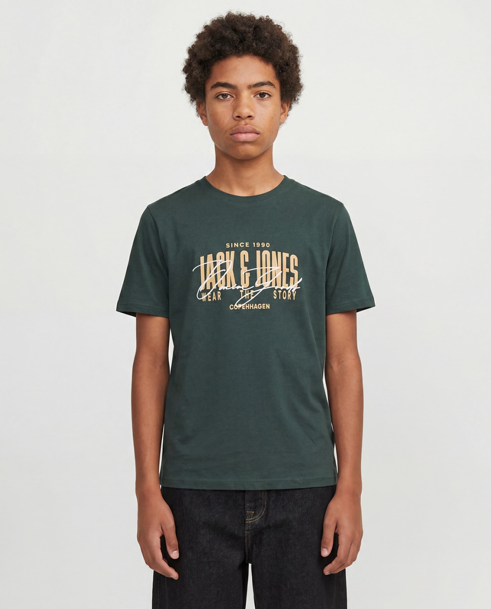 Camiseta de niño manga corta con print frontal - Jack & Jones - Verde oscuro Verde oscuro-1