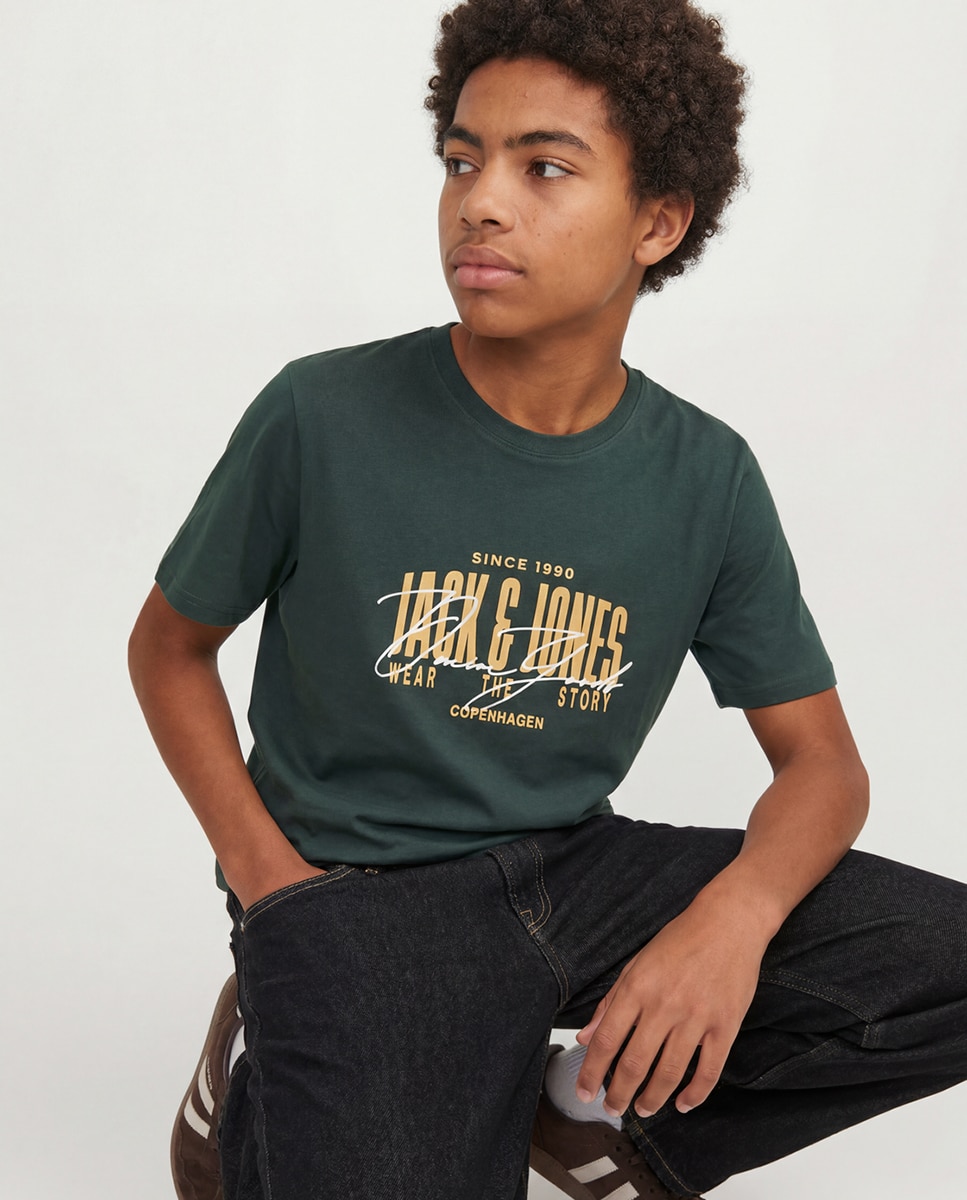Camiseta de niño manga corta con print frontal - Jack & Jones - Verde oscuro Verde oscuro-3