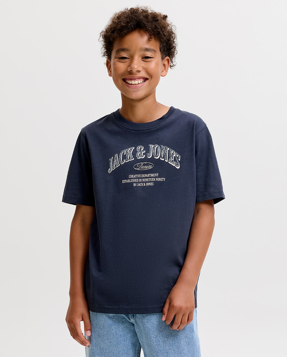 Camiseta de niño manga corta con print frontal - Jack & Jones - Azul marino Azul marino-1