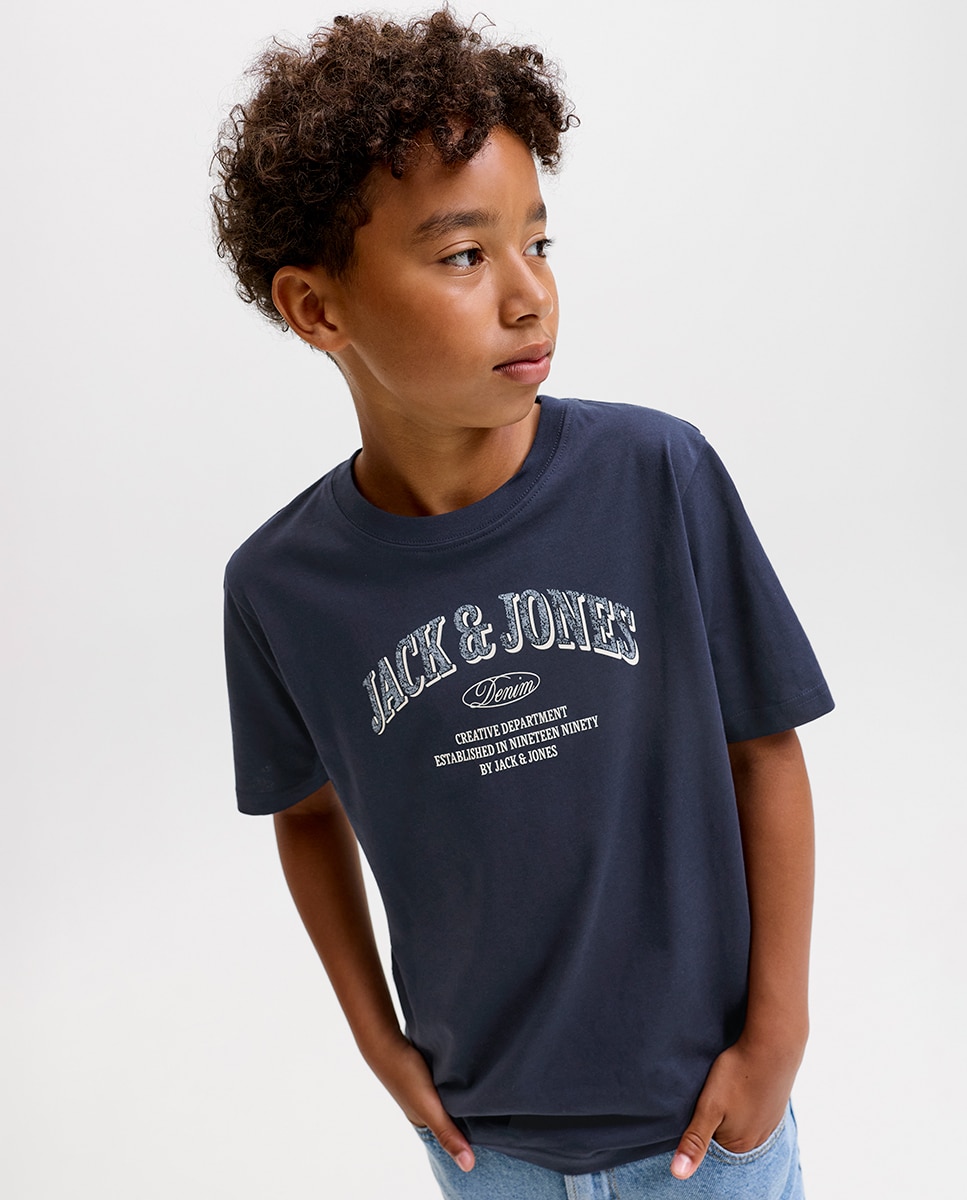 Camiseta de niño manga corta con print frontal - Jack & Jones - Azul marino Azul marino-3