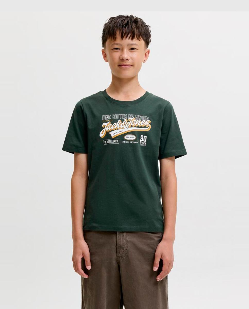 Camiseta manga corta de niño con print frontal - Jack & Jones - Verde oscuro Verde oscuro-1