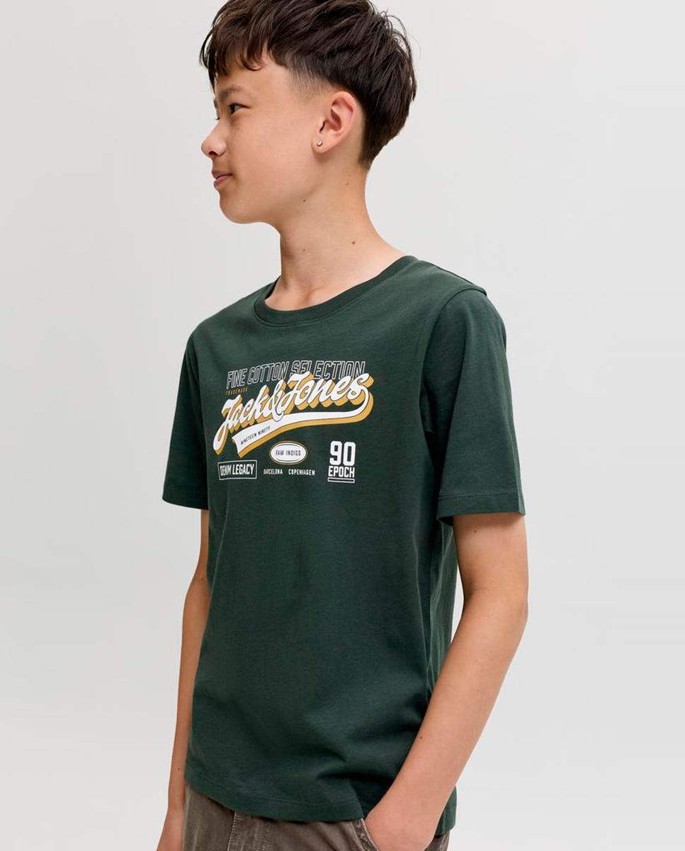 Camiseta manga corta de niño con print frontal - Jack & Jones - Verde oscuro Verde oscuro-4