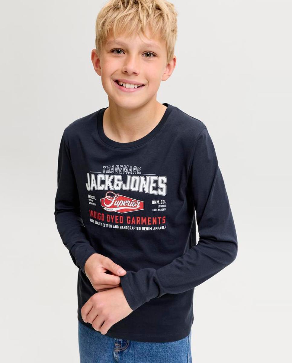 Camiseta manga larga de niño con print frontal - Jack & Jones - Azul marino Azul marino-4