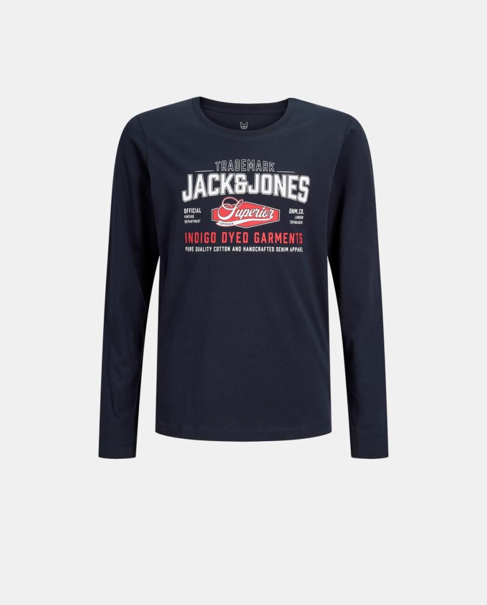Camiseta manga larga de niño con print frontal - Jack & Jones - Azul marino Azul marino-7