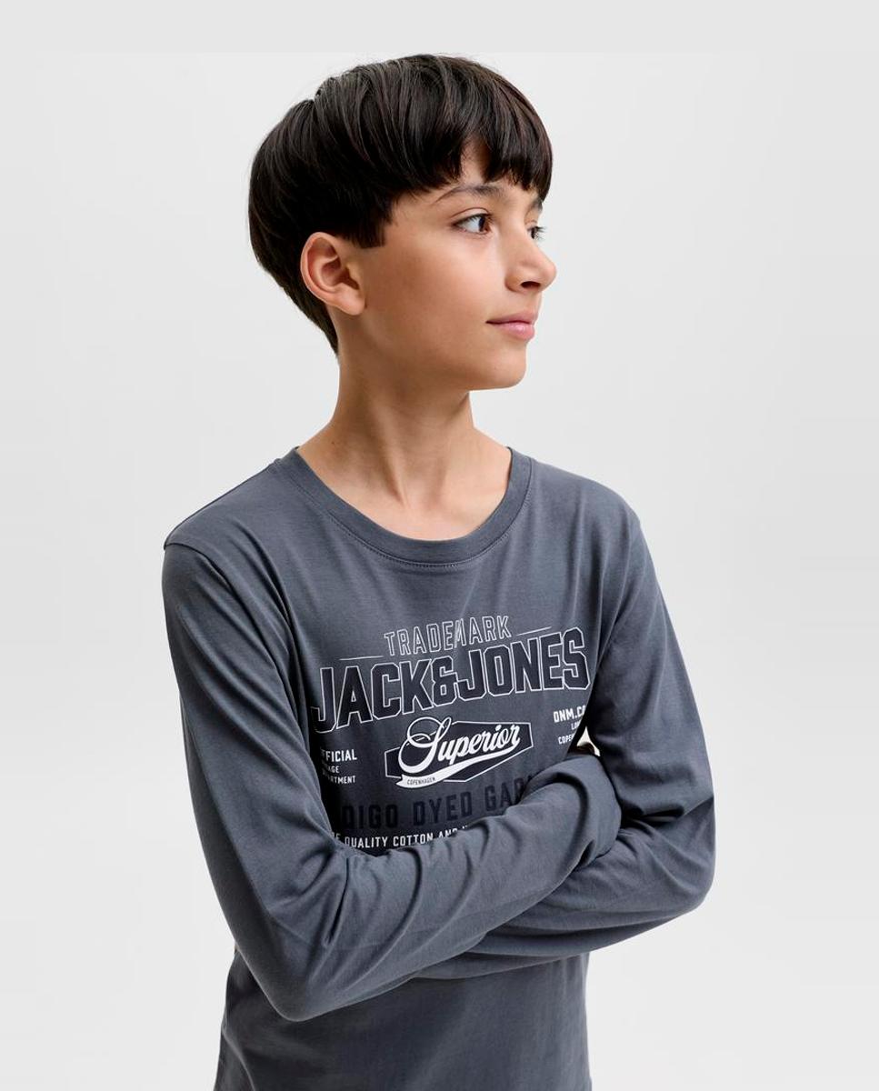 Camiseta manga larga de niño con print frontal - Jack & Jones - Azul Azul-4