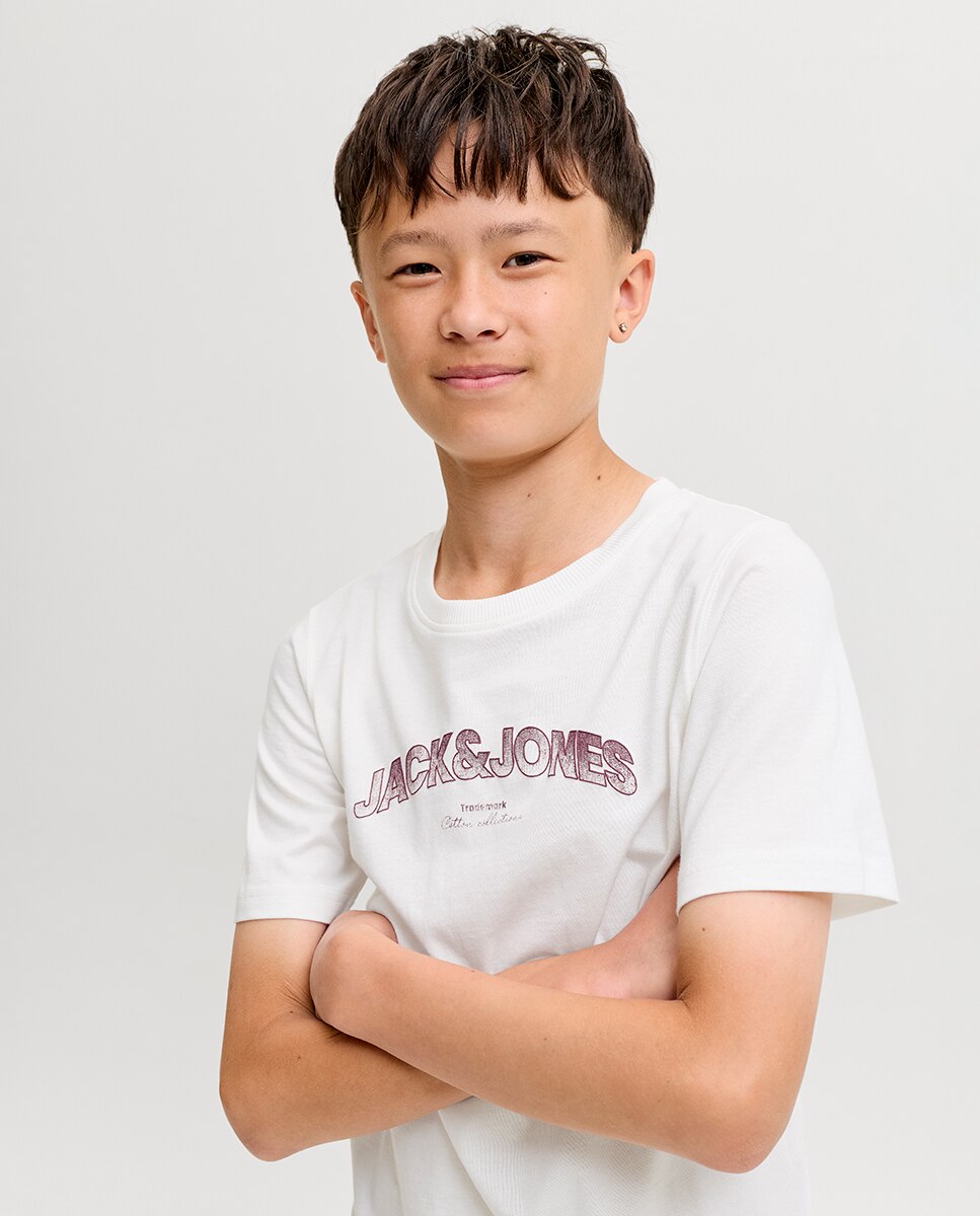 Camiseta de niño manga corta con print frontal - Jack & Jones - Blanco Blanco-3