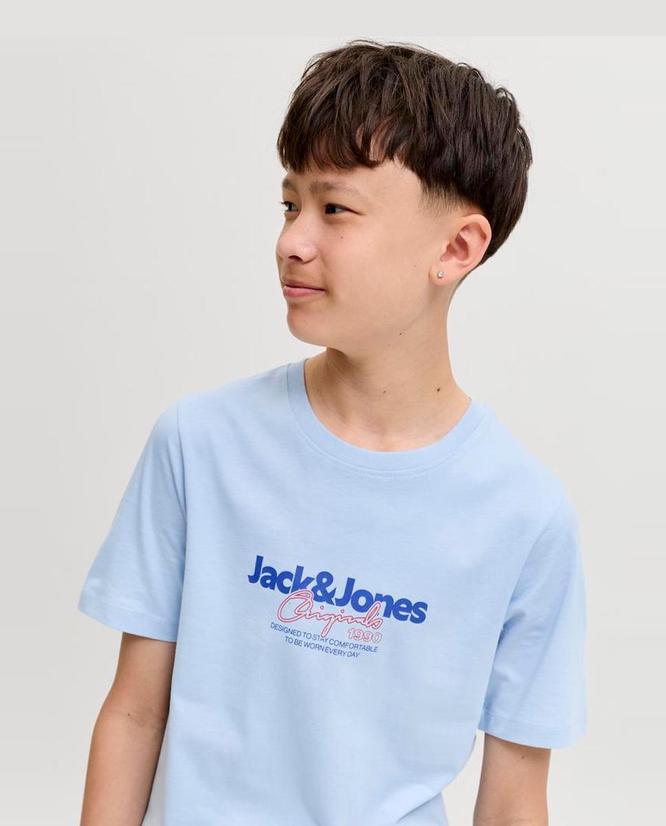 T-shirt de Manga Curta com Estampado à Frente Azul-claro-4