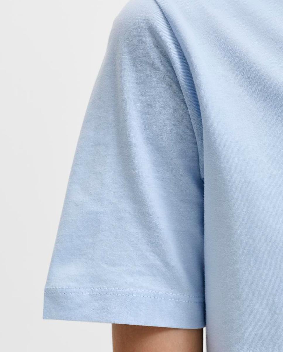 T-shirt de Manga Curta com Estampado à Frente Azul-claro-6