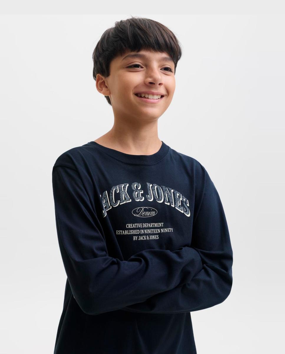 Camisola de Manga Comprida com Estampado à Frente Azul-marinho-4