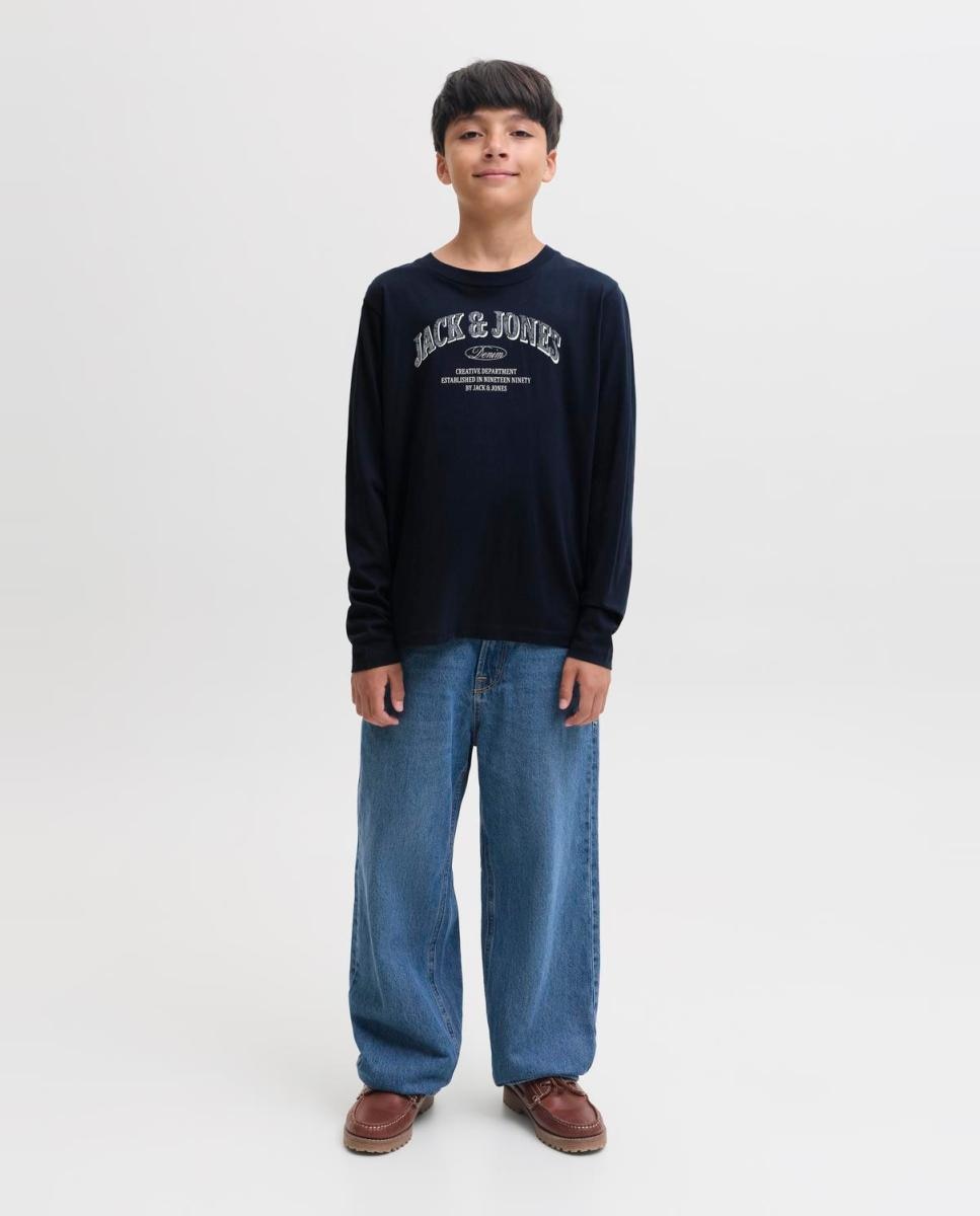 Camisola de Manga Comprida com Estampado à Frente Azul-marinho-5