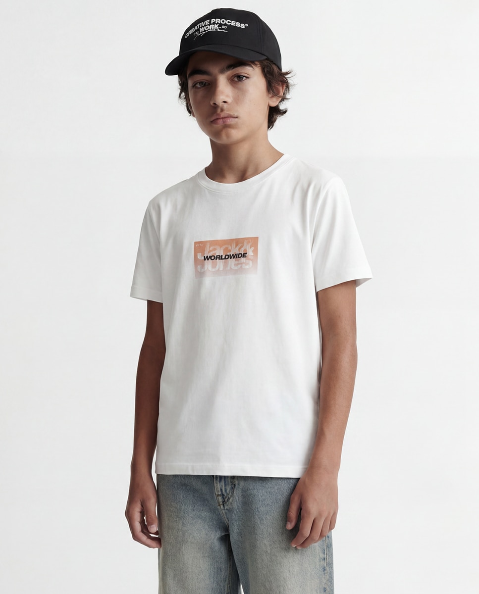 T-shirt de Manga Curta com Estampado à Frente Branco-2
