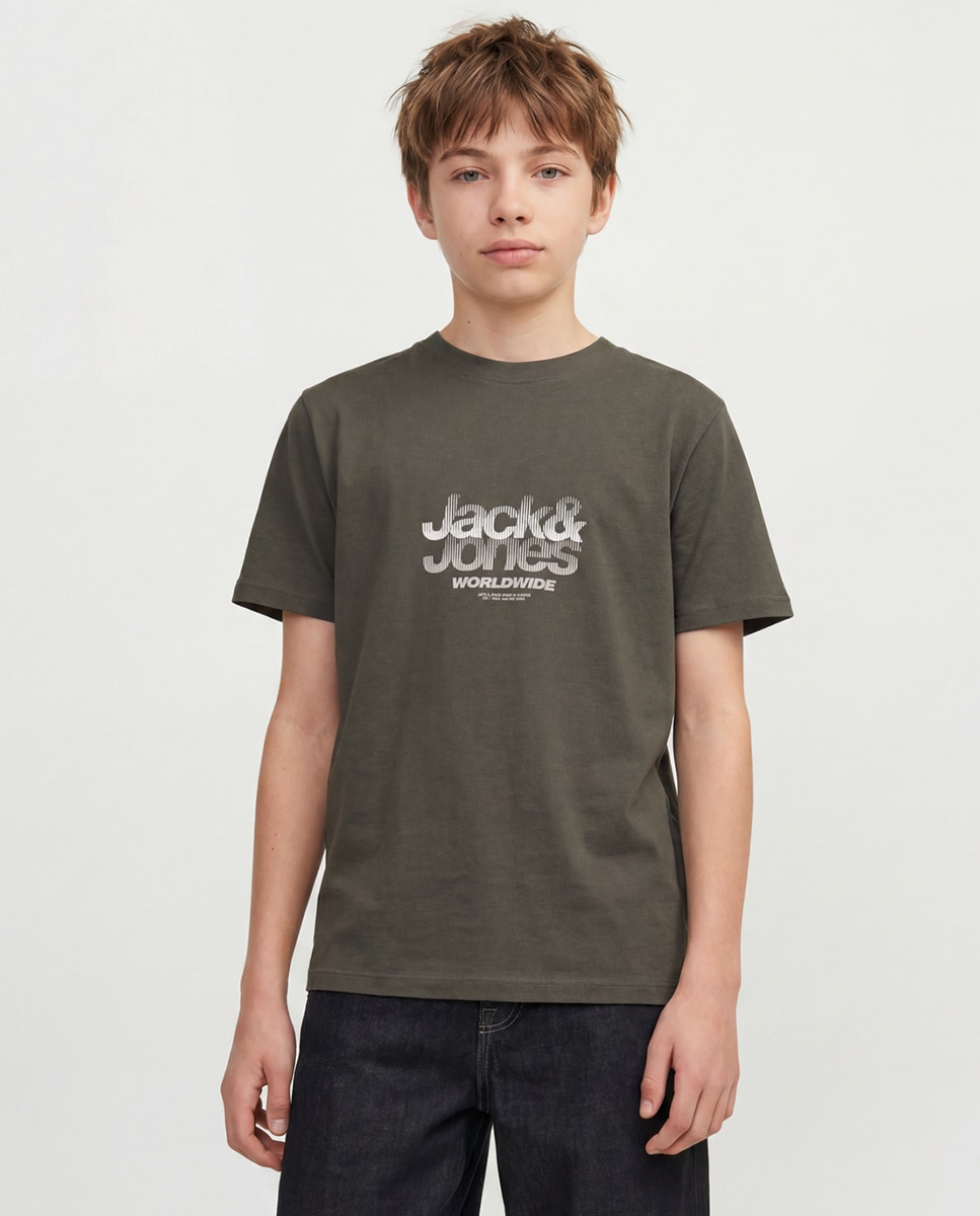 Camiseta de niño manga corta con print frontal - Jack & Jones - Verde oscuro Verde oscuro-1