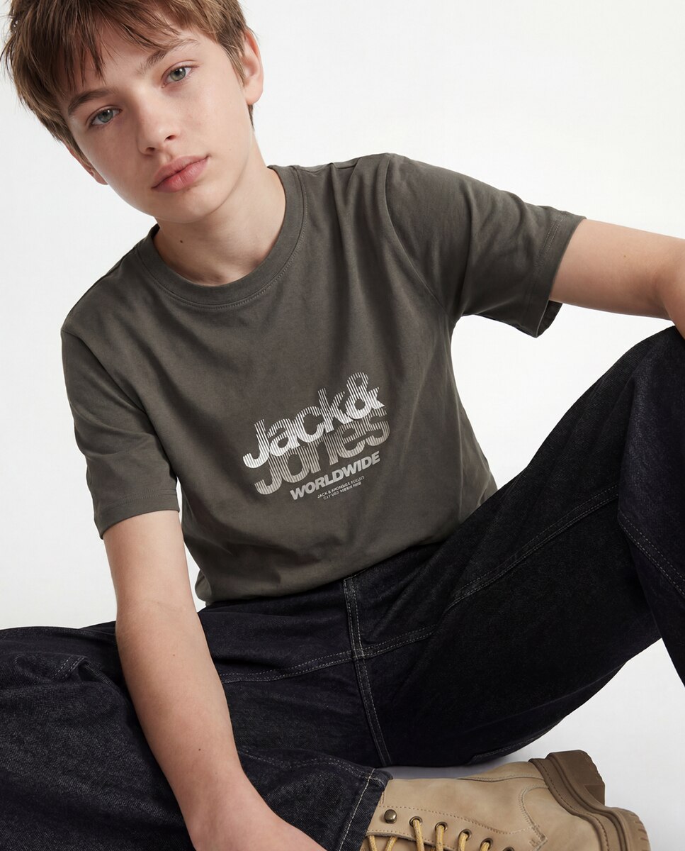 Camiseta de niño manga corta con print frontal - Jack & Jones - Verde oscuro Verde oscuro-3