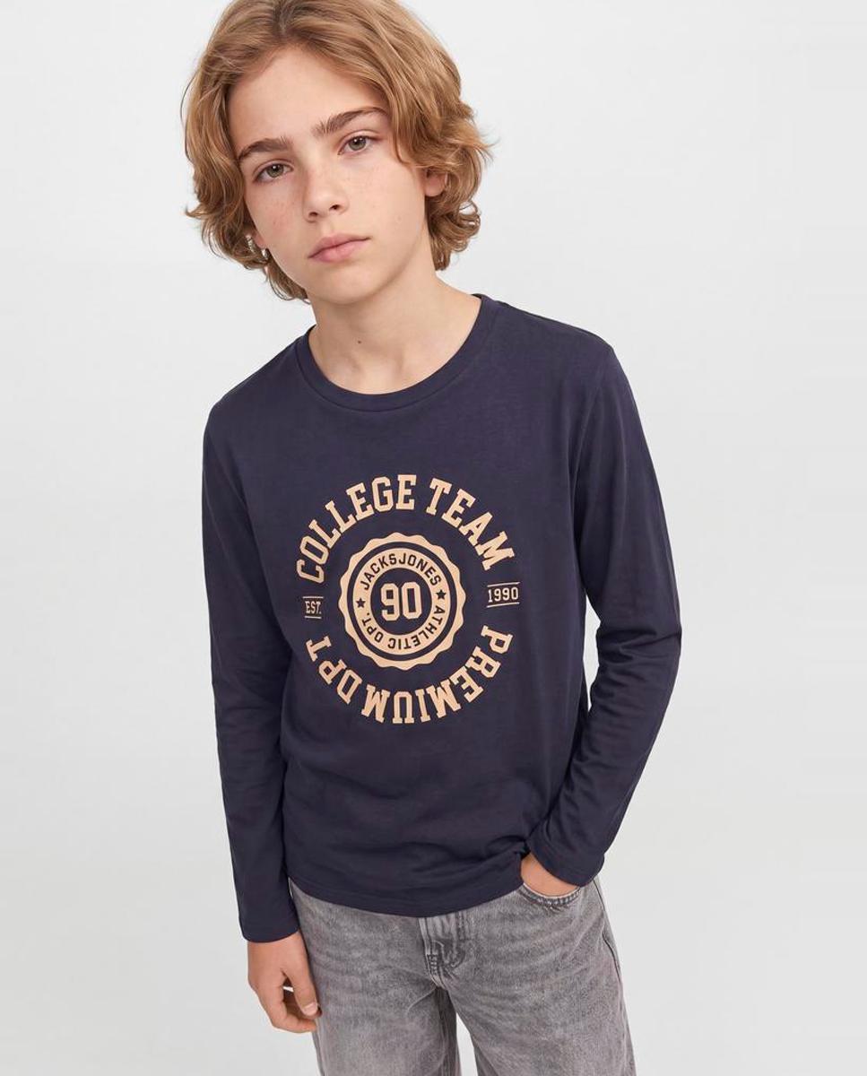 Camiseta de niño manga larga con print frontal - Jack & Jones - Azul marino Azul marino-1