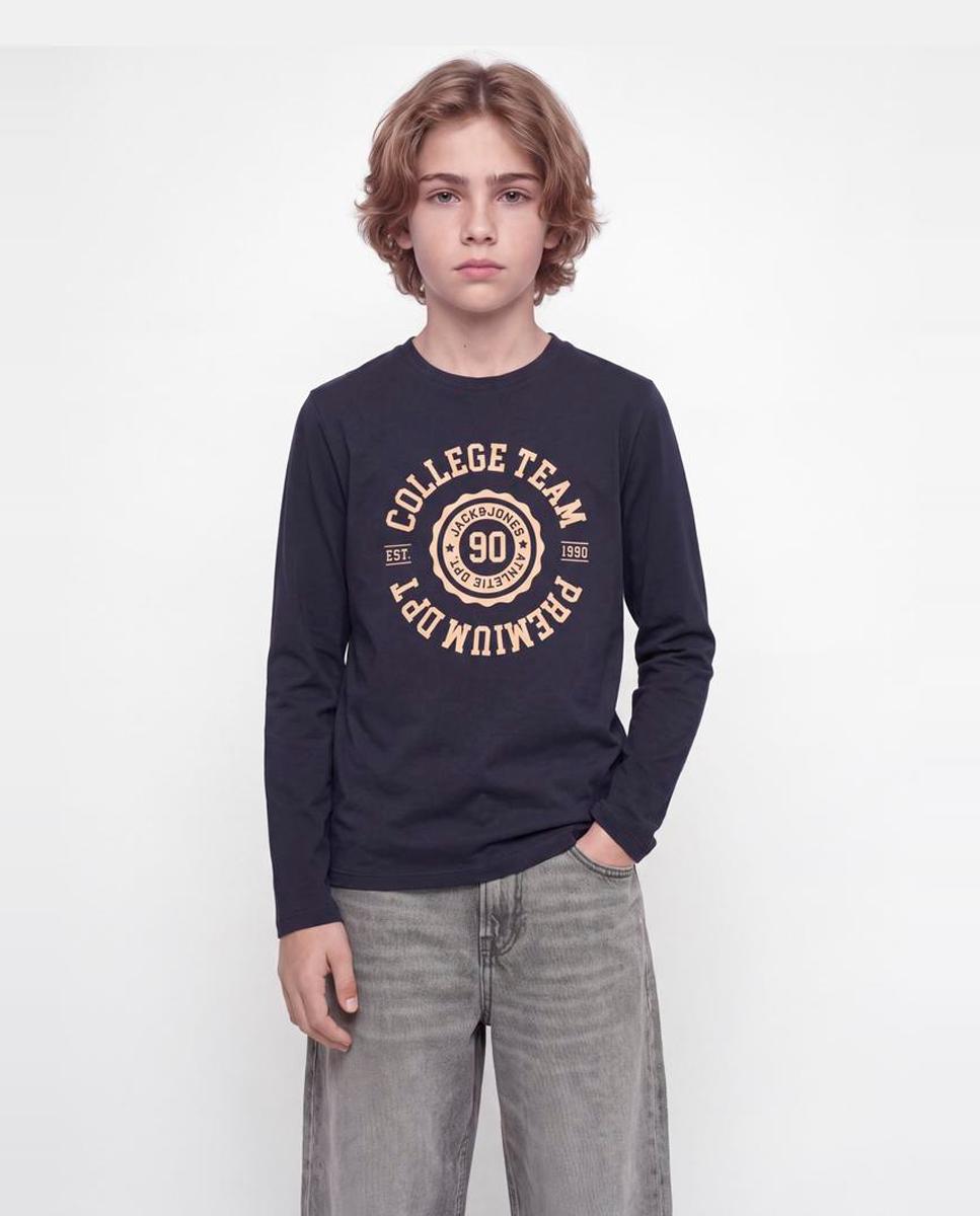 Camiseta de niño manga larga con print frontal - Jack & Jones - Azul marino Azul marino-3