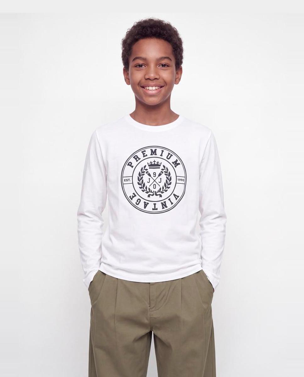 Camiseta de niño manga larga con print frontal - Jack & Jones - Blanco Blanco-1