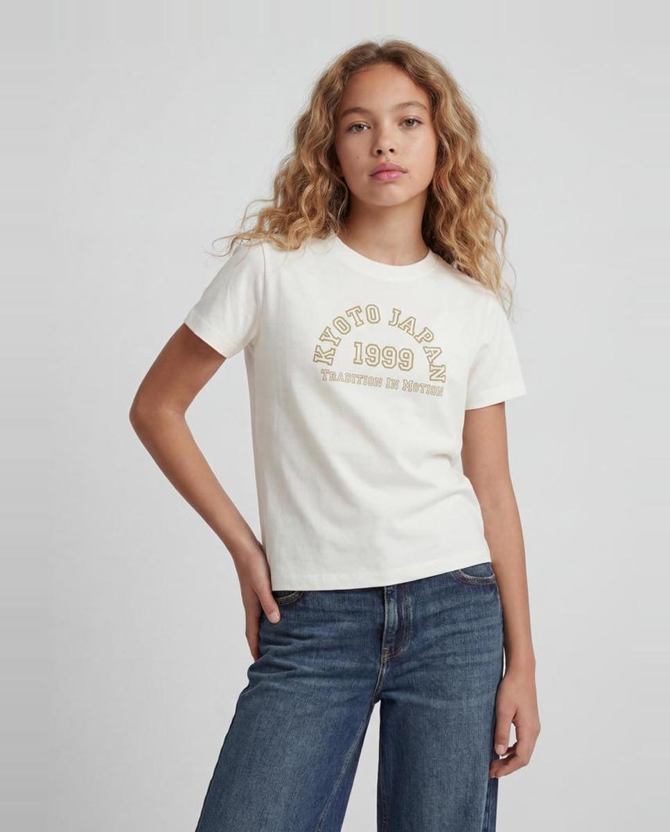 Imagen 0 de Camiseta con print frontal de niña Blanco