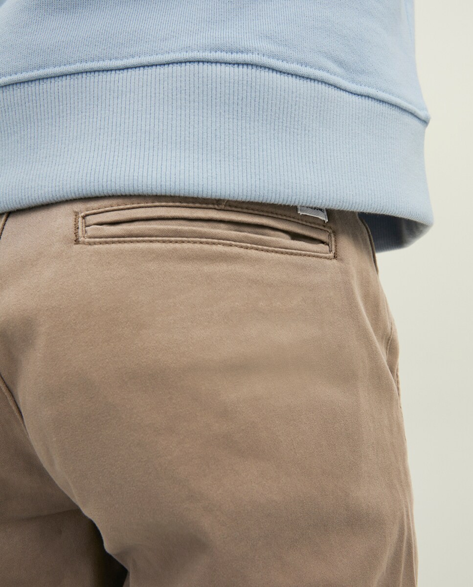 Calças Chino Básicas - Bege Bege-5