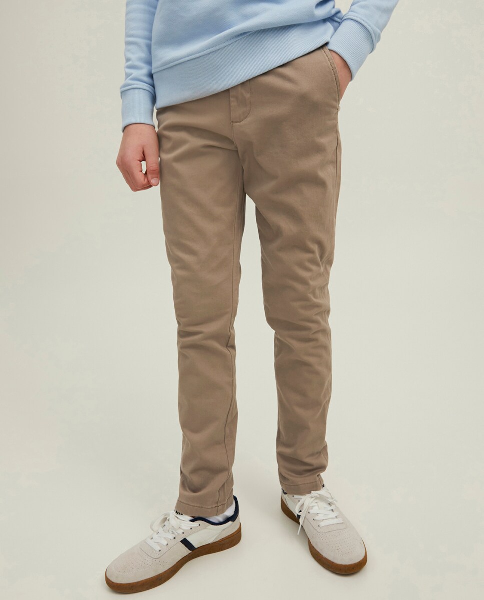 Calças Chino Básicas - Bege Bege-6