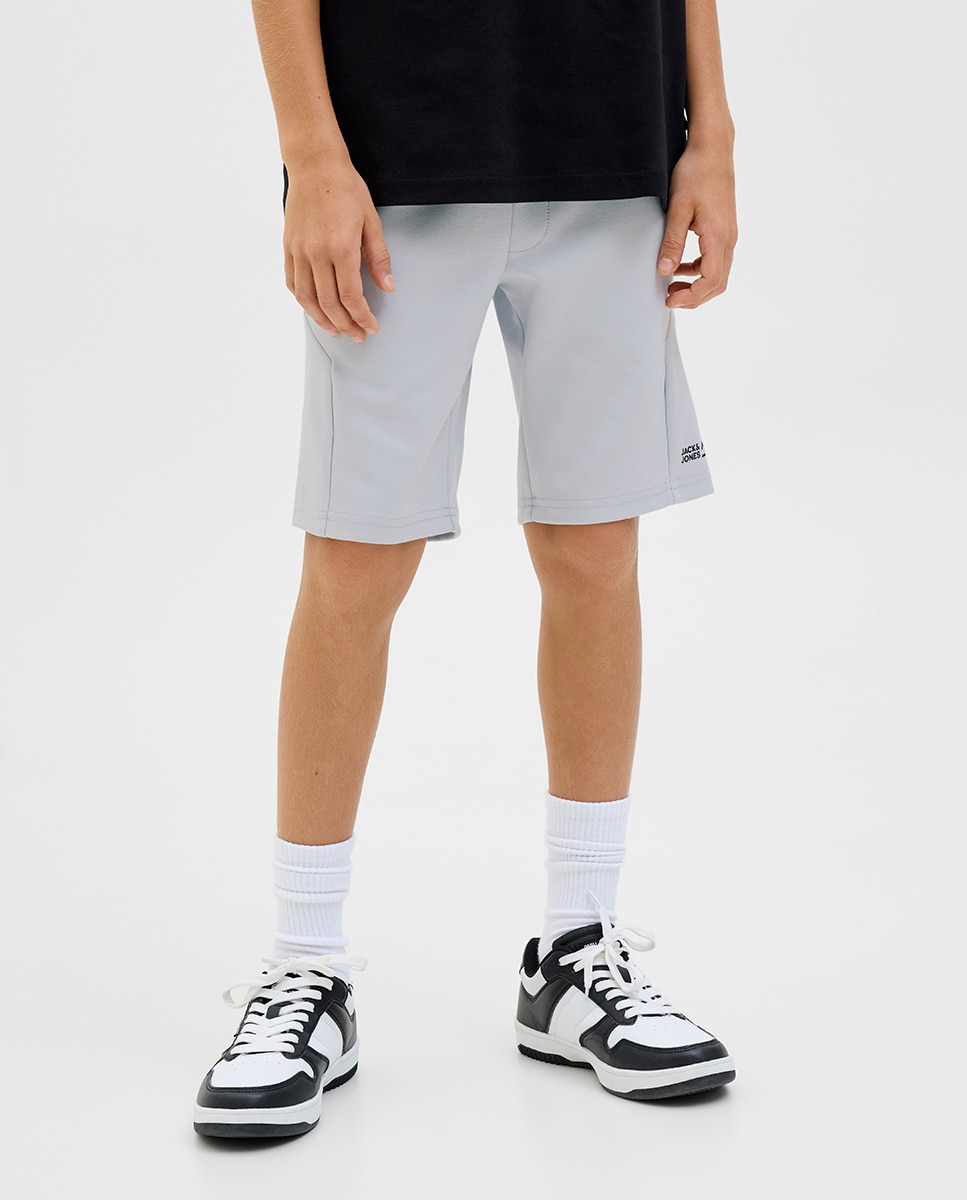 Bermudas de Fato de Treino com Detalhe Lateral e Corte Regular Cinzento-2