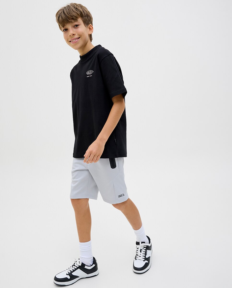 Bermudas de Fato de Treino com Detalhe Lateral e Corte Regular Cinzento-6