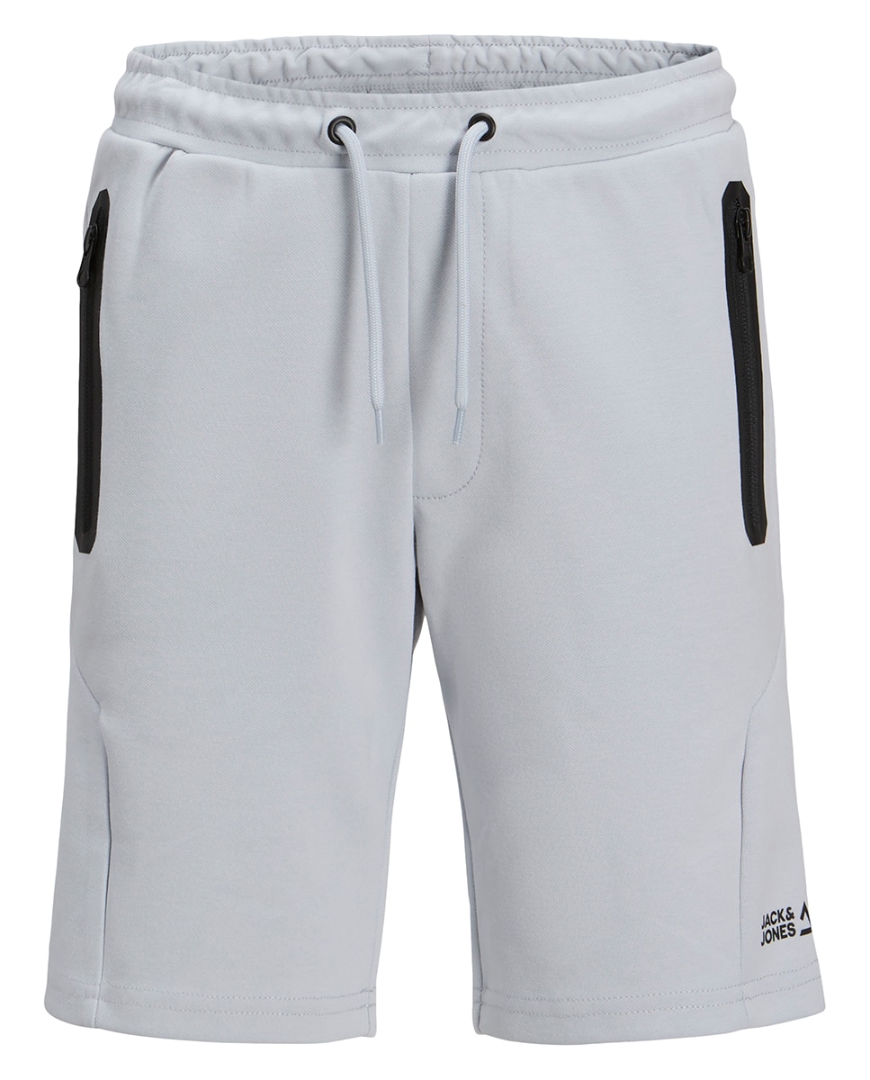 Bermudas de Fato de Treino com Detalhe Lateral e Corte Regular Cinzento-7