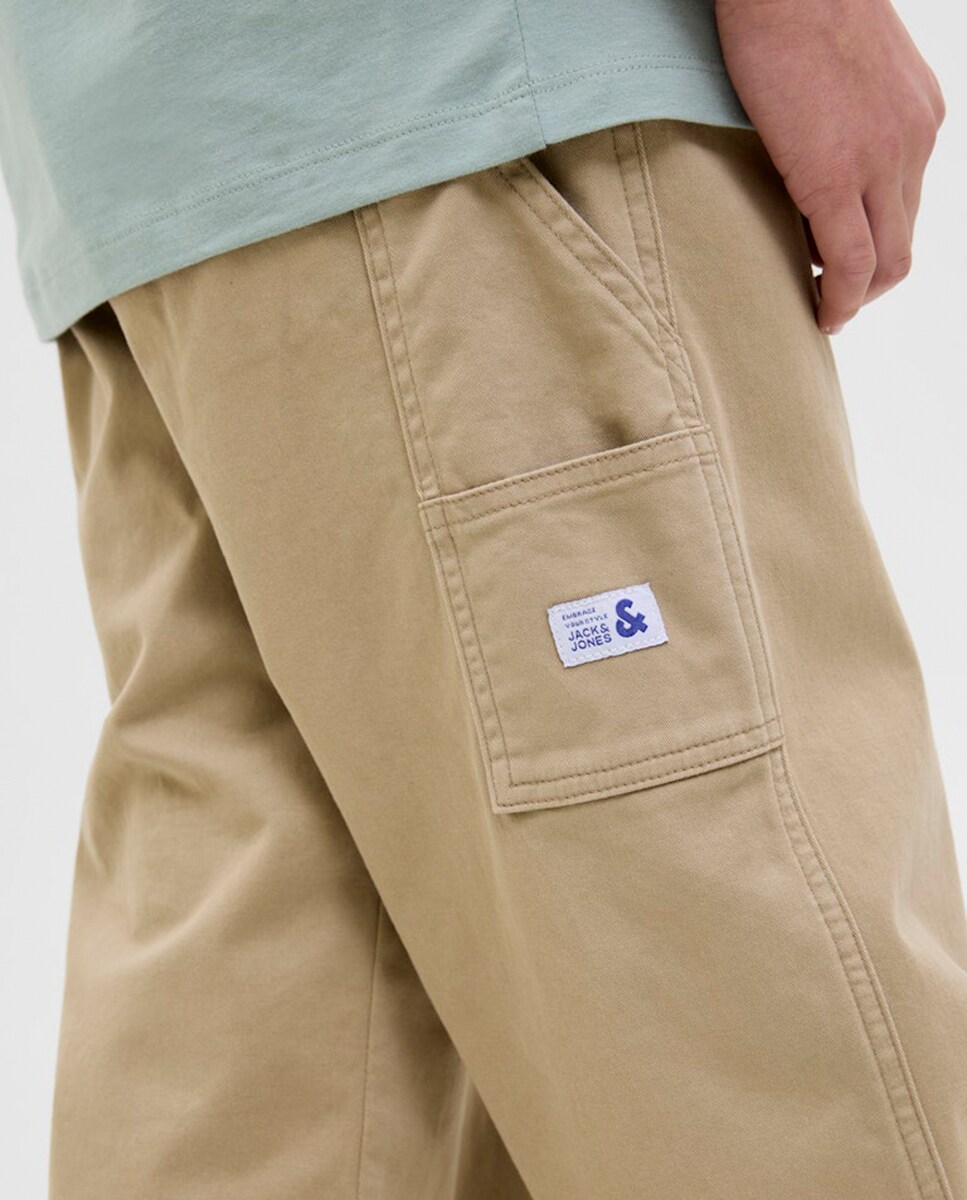 Calças Lisas com Bolso Lateral Castanho-claro-4