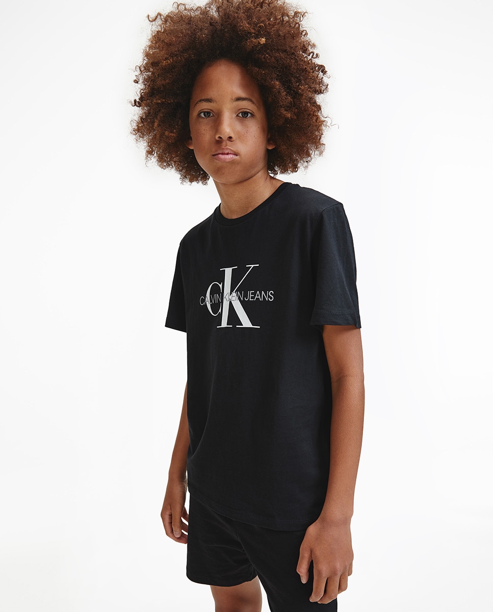 T-shirt de menino Calvin Klein preta com estampado Preto-1