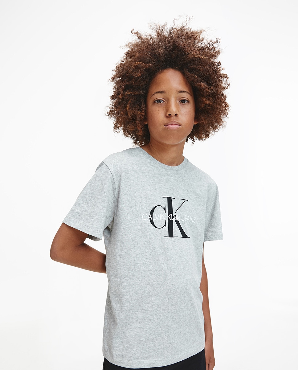 T-shirt de menino Calvin Klein cinzenta com estampado Cinzento-1