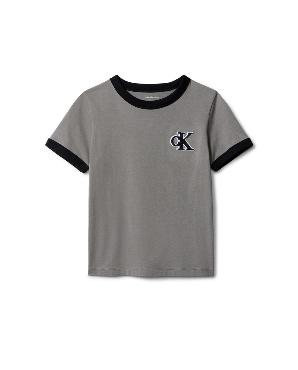 T-shirt com Contraste Cinzento-1