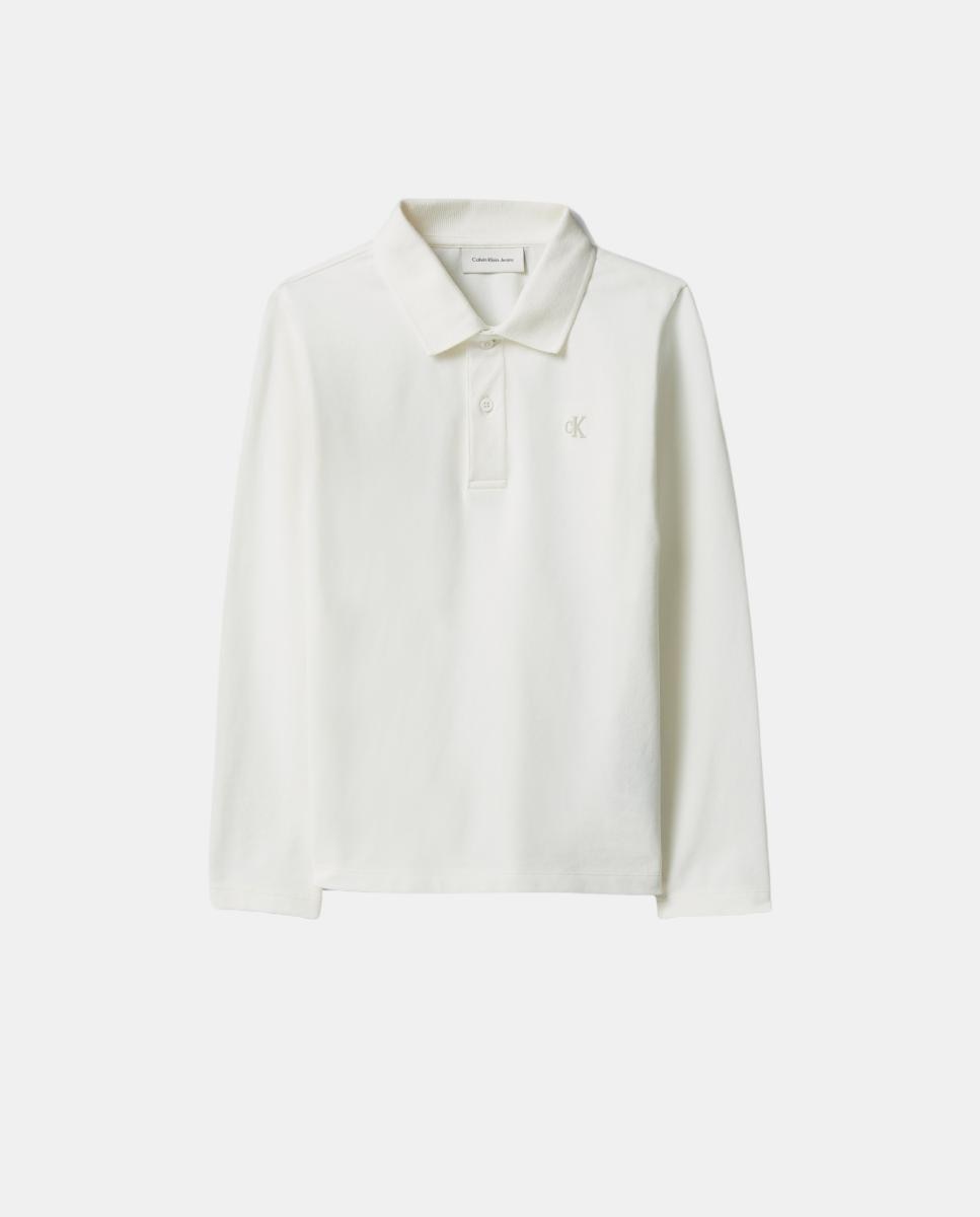Polo Piqué de Manga Comprida Calvin Klein Branco-5