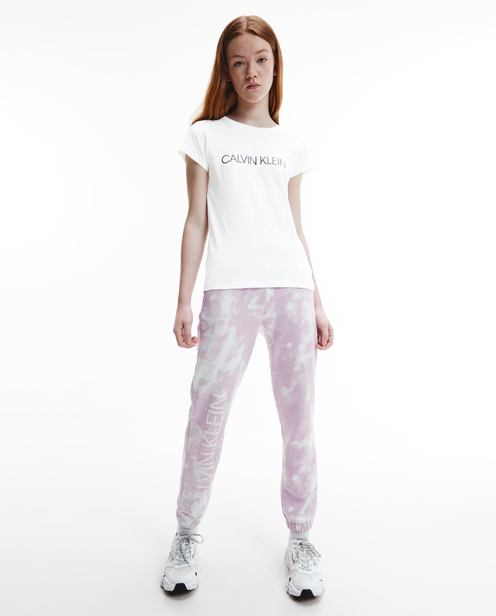 T-shirt de menina em branco com estampado Calvin Klein Branco-4