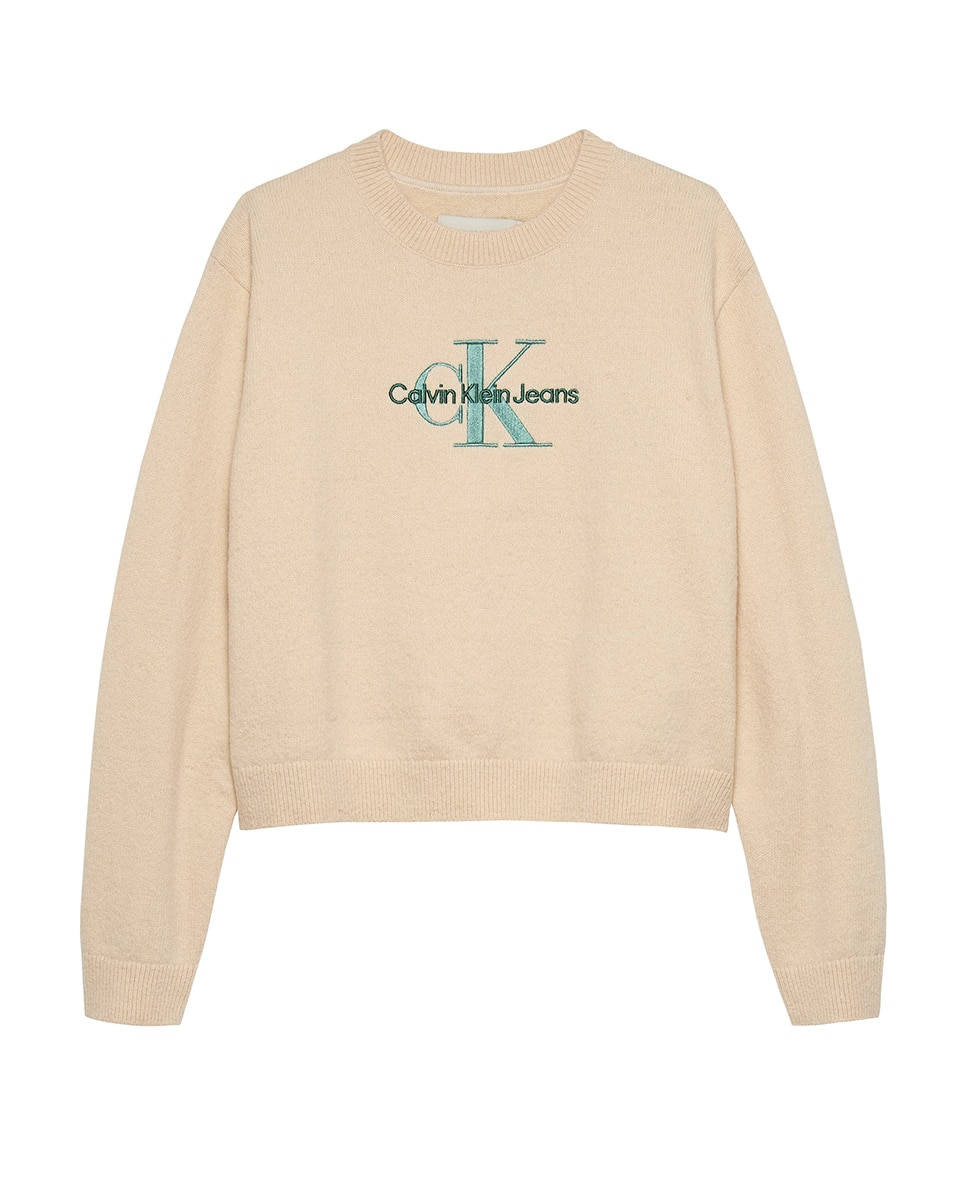 Camisola de malha de menina com logótipo Creme-1