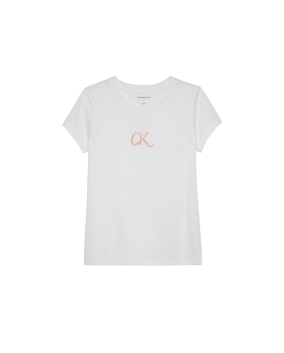 T-shirt com Logótipo Glitter Calvin Klein Branco-1