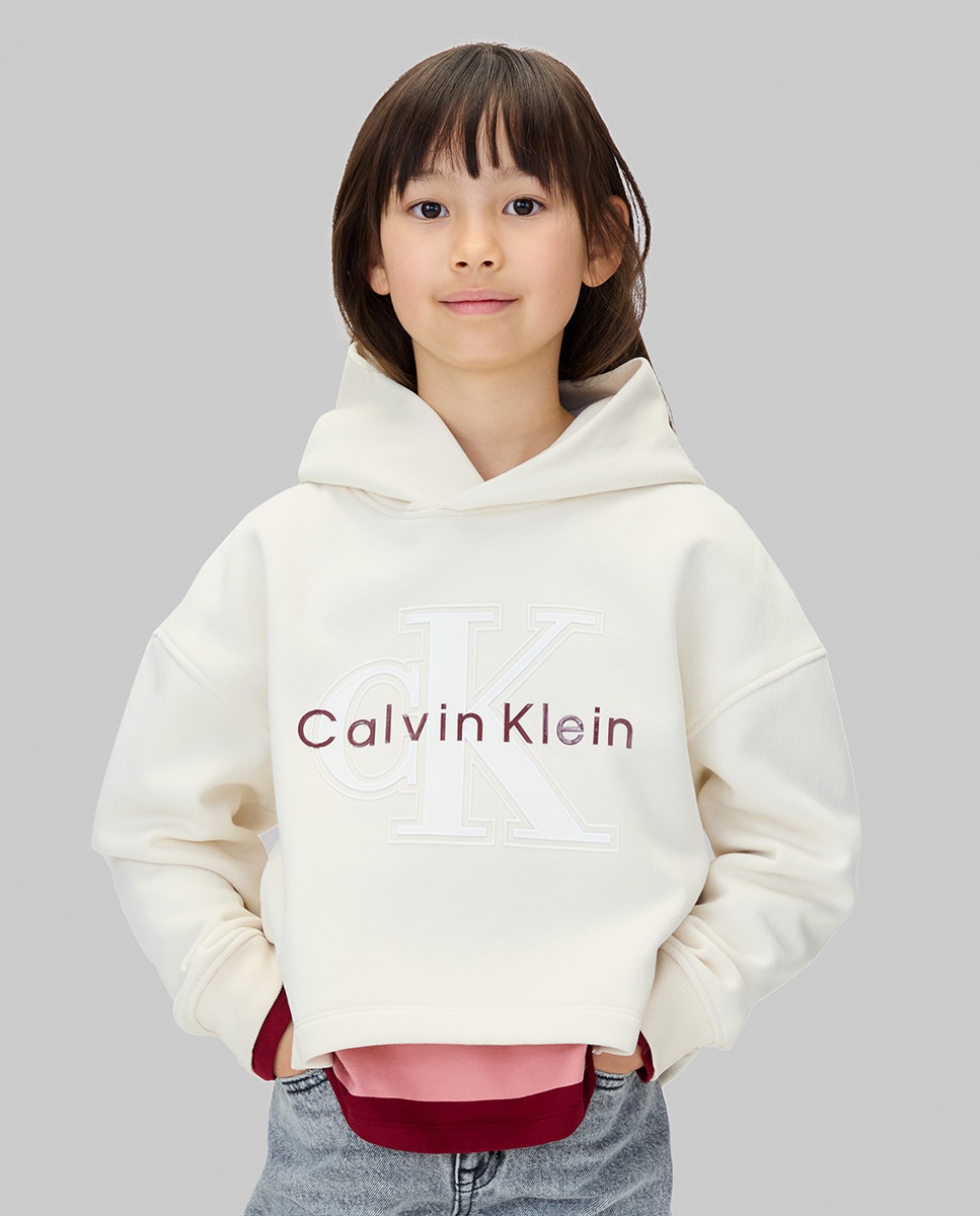 Sweatshirt com Capuz e Logótipo de Glitter Calvin Klein Cinzento-1