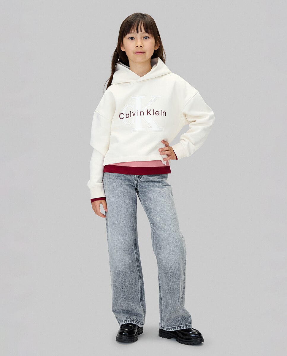Sweatshirt com Capuz e Logótipo de Glitter Calvin Klein Cinzento-3