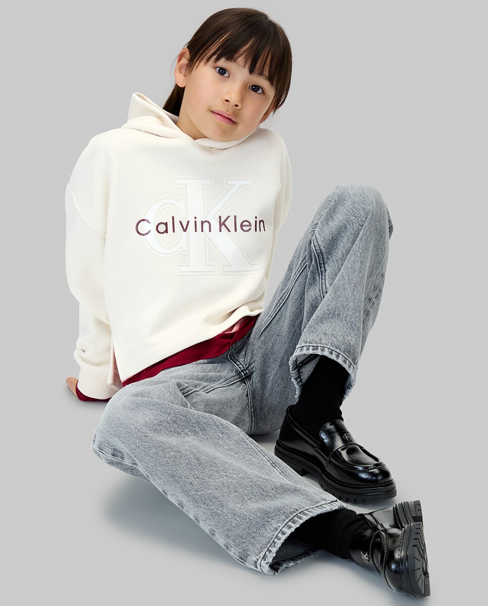 Sweatshirt com Capuz e Logótipo de Glitter Calvin Klein Cinzento-4