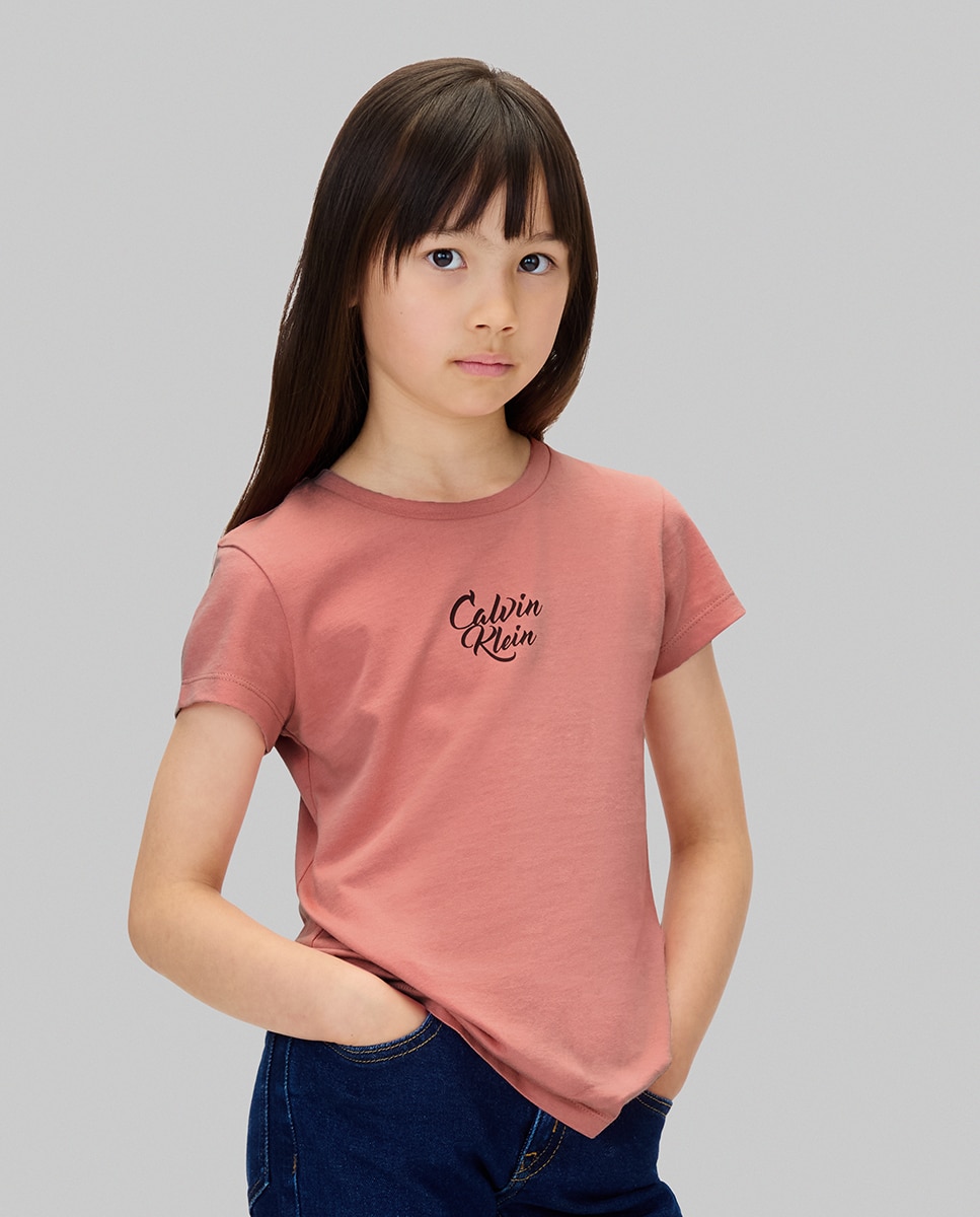 T-shirt com Ilustração de Lettering Rosa-1