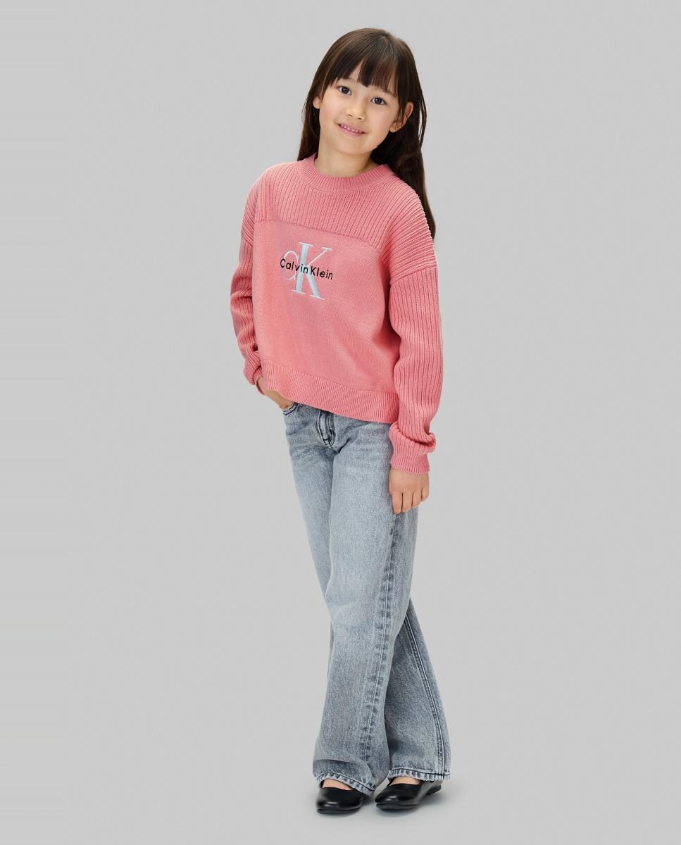 Camisola de Malha com Monograma CK Rosa-3
