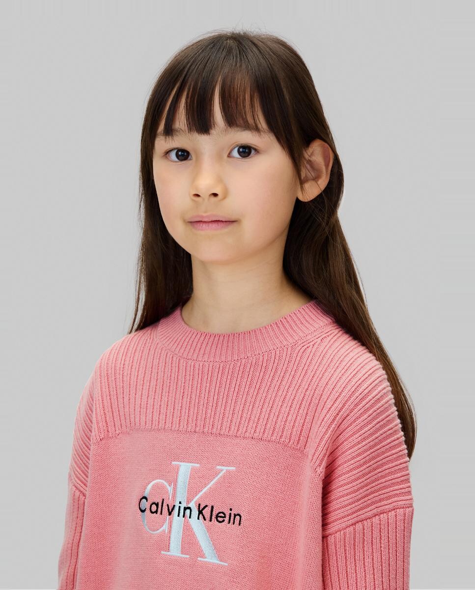 Camisola de Malha com Monograma CK Rosa-4