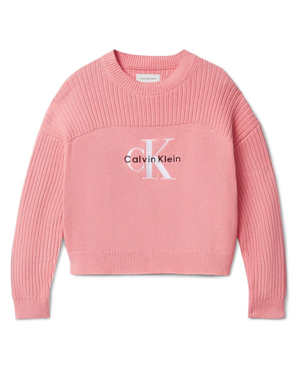 Camisola de Malha com Monograma CK Rosa-6