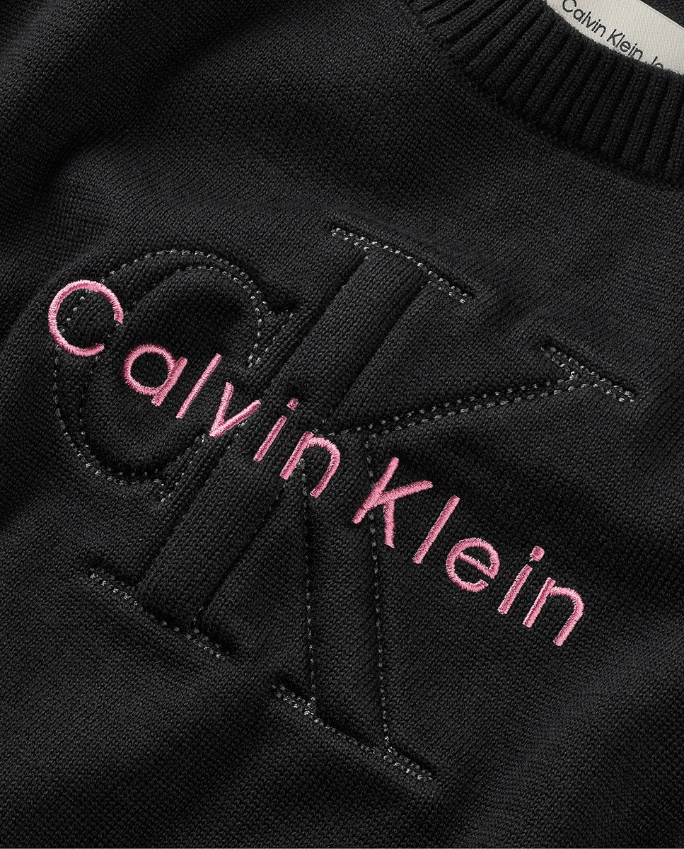 Camisola de Malha com Logótipo Bordado Calvin Klein Preto-2