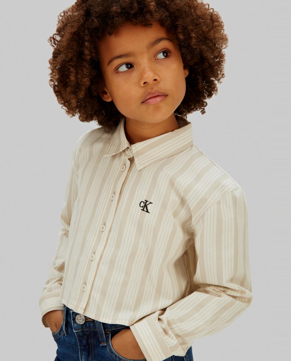 Camisa Cropped às Riscas Calvin Klein Castanho-5