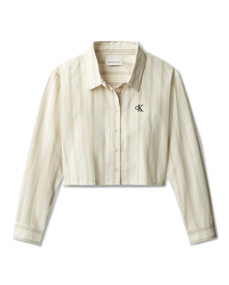 Camisa Cropped às Riscas Calvin Klein Castanho-7