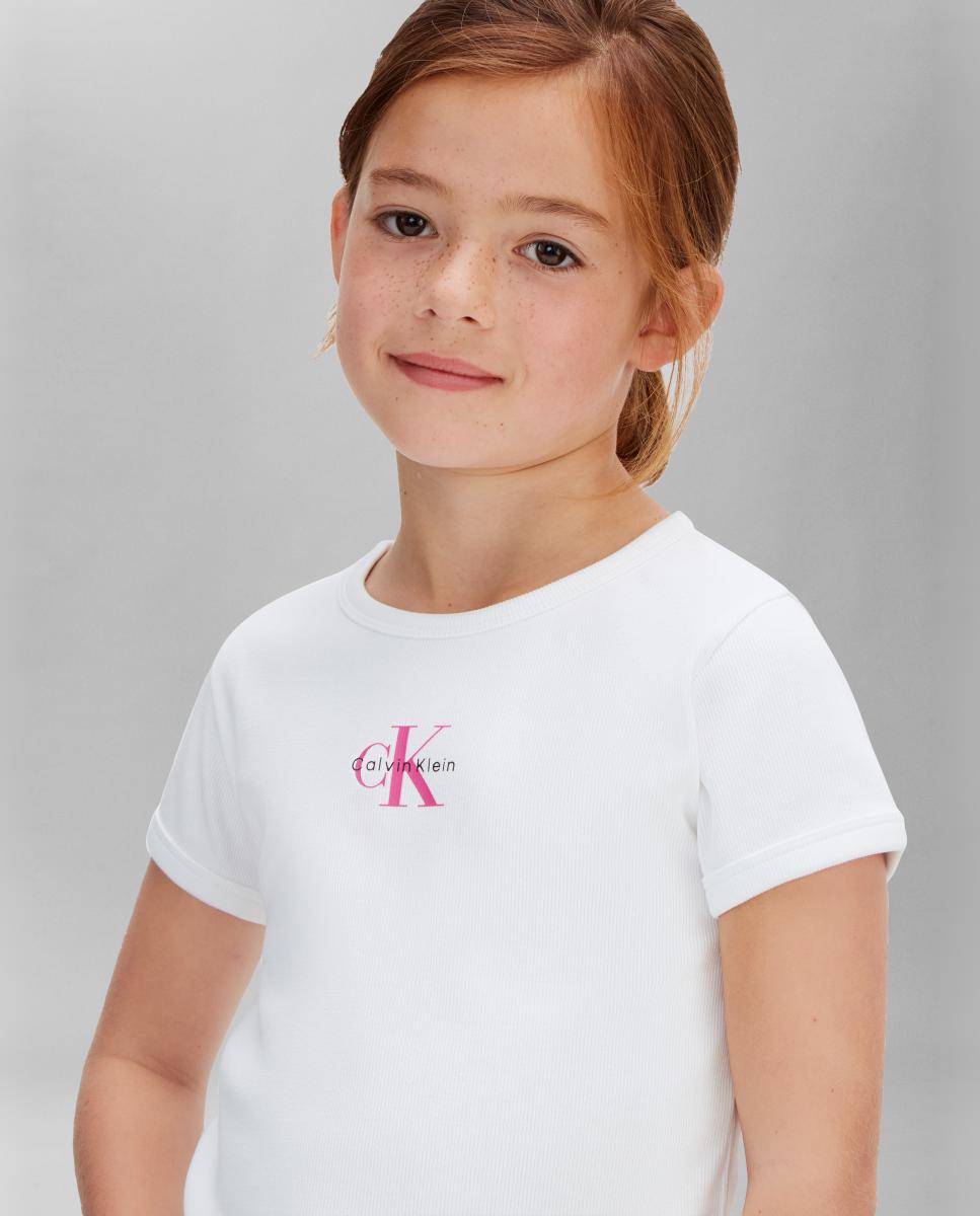 T-shirt Canelada com Monograma Calvin Klein Branco-4